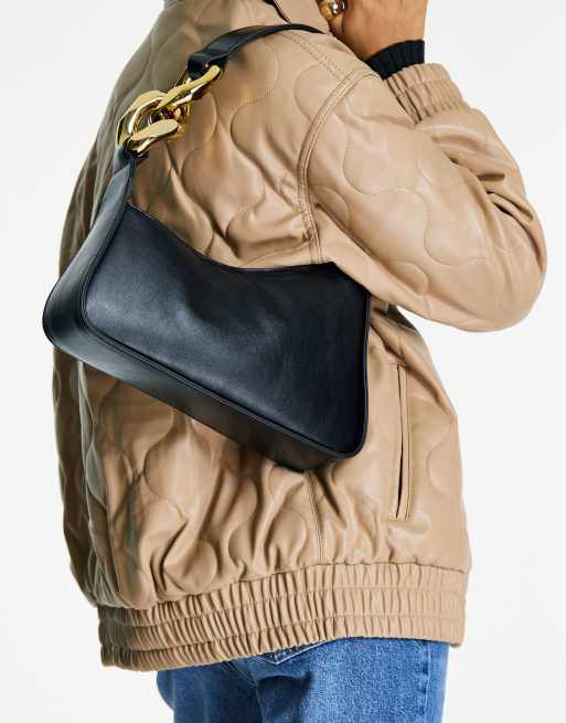 Topshop - Puffet skuldertaske med chunky kæde i sort