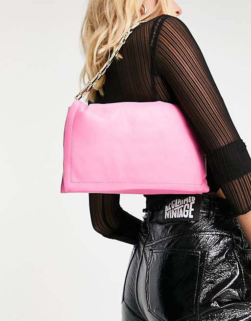 Topshop puffy clutch bag with chain handle in pink
