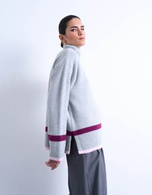 Topshop - Pull à rayures placées - Gris