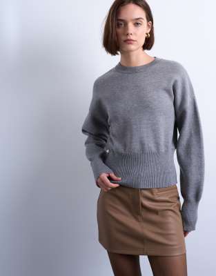 Topshop - Pull ajusté à la taille en maille compacte - Gris