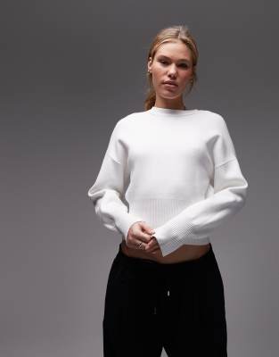 Topshop - Pull ajusté à la taille en maille compacte - Ivoire-Blanc