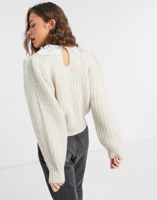 Topshop - Pull avec col au crochet - Écru, 2 de 4