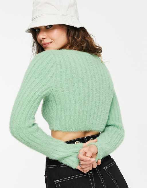 Topshop - Pull oversize en maille torsadée - Vert