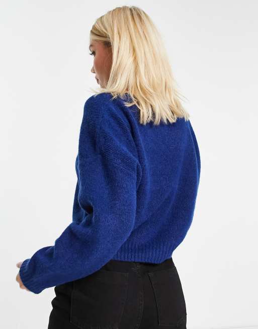 Topshop - Pull court en maille à col en V - Bleu, 2 de 4