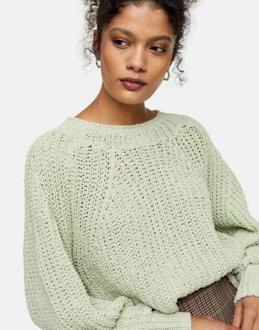 Topshop Pull Court En Maille Chenille Vert Asos