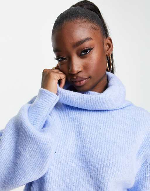 Topshop - Pull court en maille côtelée à col roulé - Bleu denim, 2 de 4