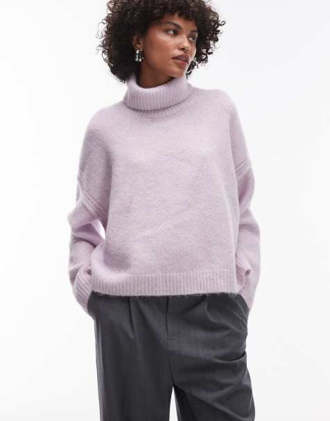 Topshop - Pull décontracté en maille à coutures apparentes et col roulé - Lilas - view 1