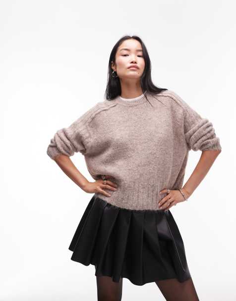 Topshop - Pull décontracté en maille côtelée avec col ras de cou - Champignon - view 1