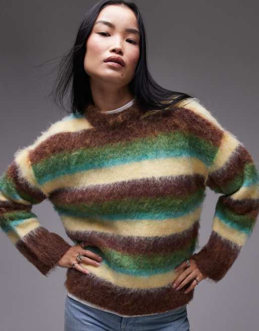 Topshop - Pull décontracté en maille duveteuse à rayures - Multicolore