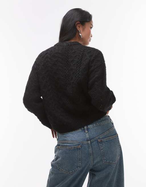 Topshop - Pull décontracté en maille torsadée - Noir, 4 de 4