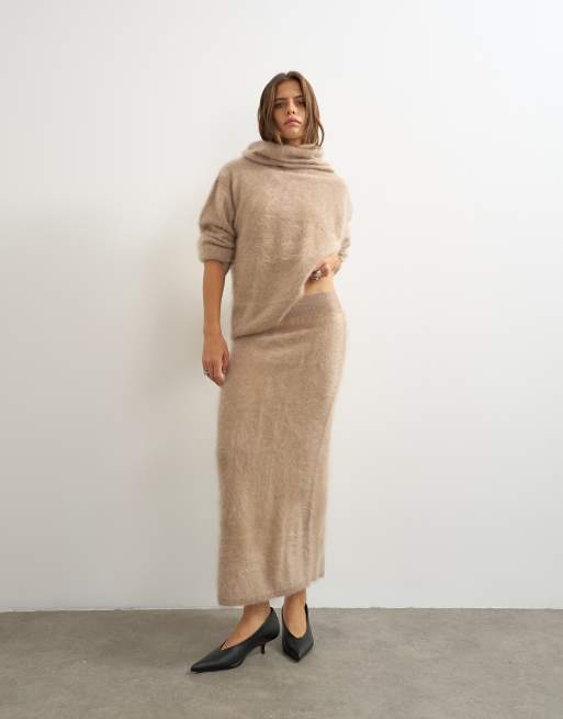 Topshop pull en cachemire brossé premium à coordonner, col cheminée profond, ton neutre, 2 de 4