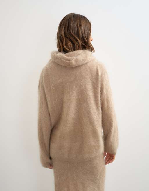 Topshop pull en cachemire brossé premium à coordonner, col cheminée profond, ton neutre, 4 de 4
