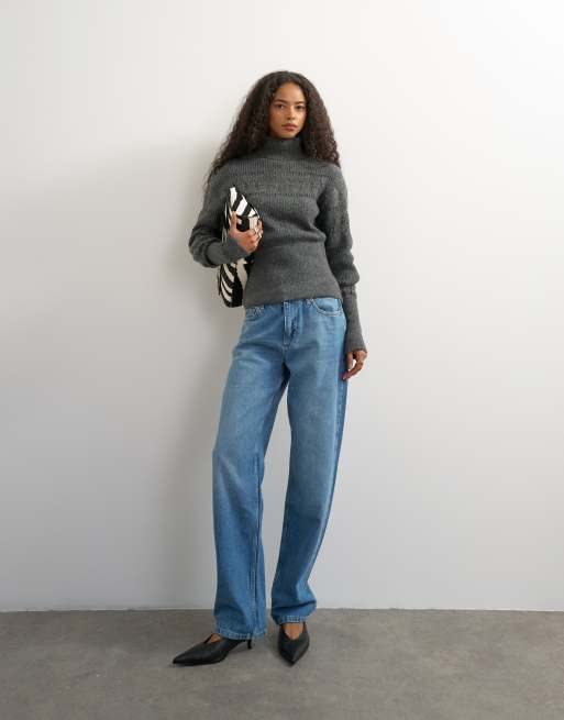 Topshop pull en maille à col montant gris, 3 de 4