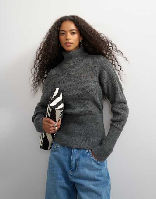 Topshop pull en maille à col montant gris, 4 de 4