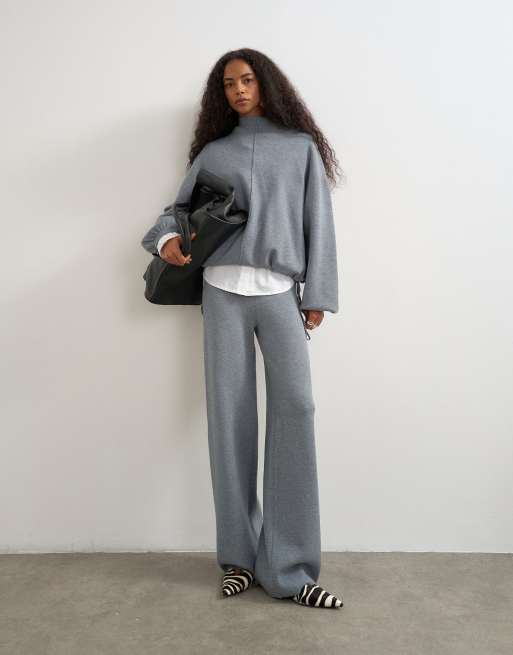 Topshop pull en maille à col montant resserré à la base ensemble coordonné gris, 3 de 4