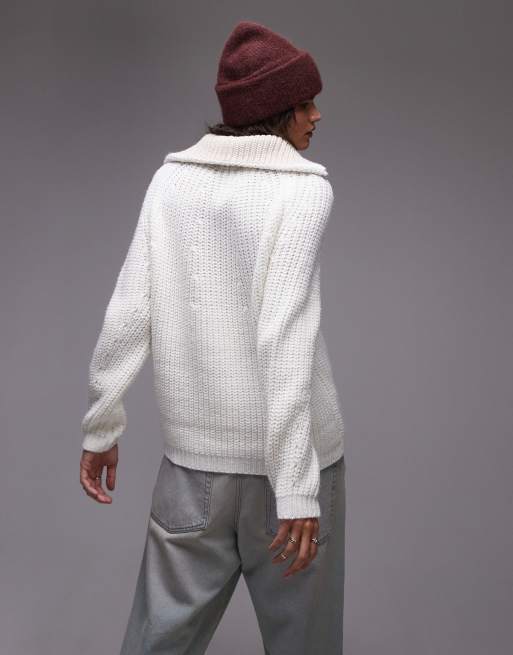 Topshop - Pull en maille à col zippé - Crème, 3 de 4