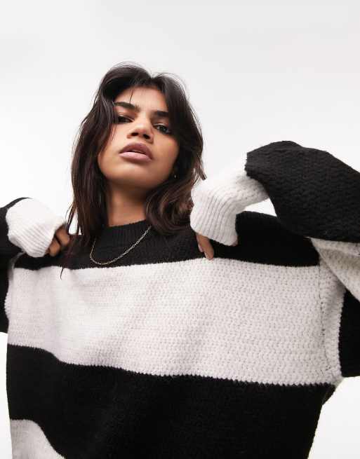 Topshop - Pull en maille à coutures apparentes - Noir et blanc