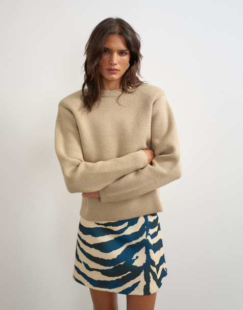 Topshop pull en maille à épaules rembourrées couleur avoine - view 1