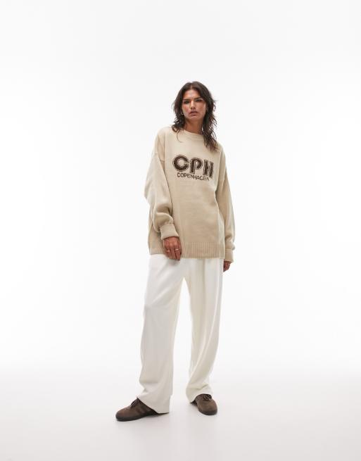 Topshop - Pull en maille à inscription Copenhagen - Taupe, 4 de 4