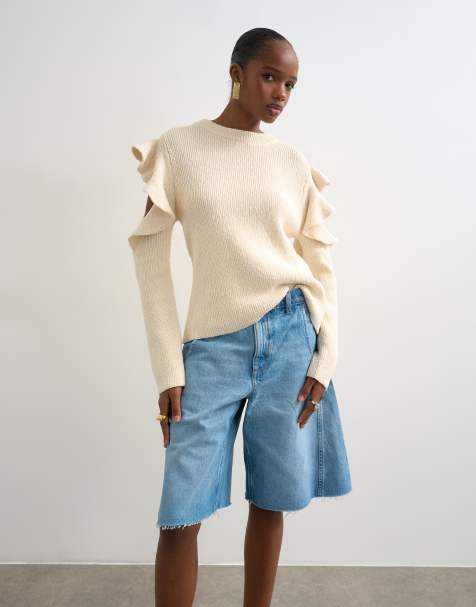Topshop - Pull en maille à manches volantées - Ivoire - view 1
