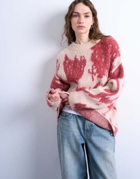 Topshop - Pull en maille à motif fleuri effet flouté - Rose - view 1