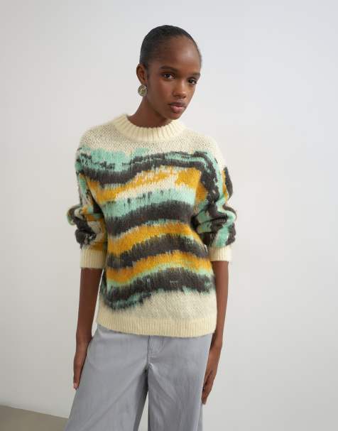 Topshop pull en maille à rayures peintes col rond multicolore - view 1
