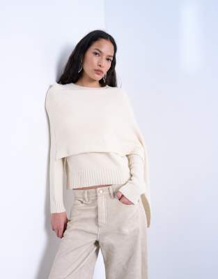 Topshop - Pull en maille avec détail écharpe - Crème-Blanc