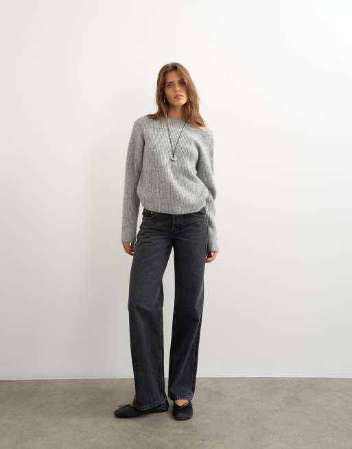 Topshop pull en maille avec détail noué au dos en laine gris clair, 2 de 4