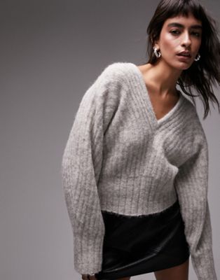 Topshop knitted volume sleeve rib jumper in oat - ASOS Price Checker