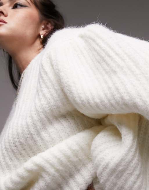 Topshop - Pull en maille duveteuse à manches oversize - Ivoire, 4 de 4