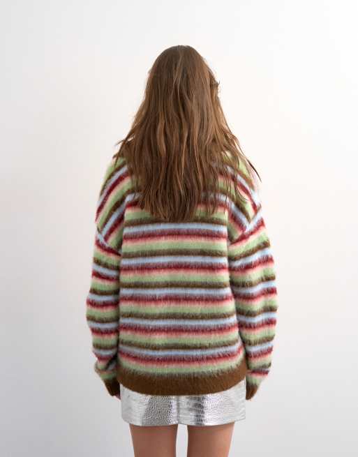 Topshop - Pull en maille duveteuse à rayures - Multicolore, 3 de 4