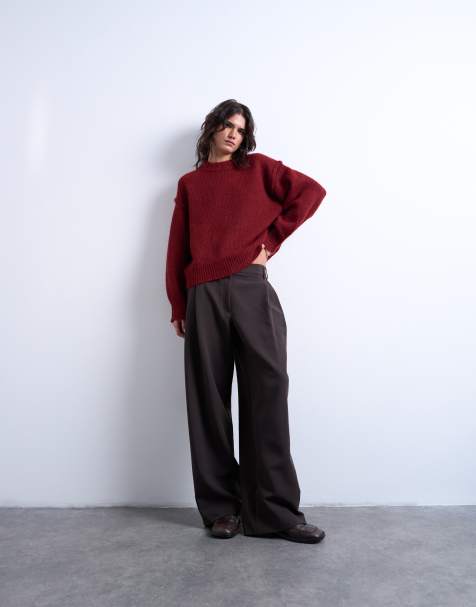 Topshop - Pull en maille duveteuse de laine mélangée à coutures apparentes - Rouge - view 1