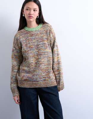 Pull en maille torsadée avec fils contrastants - Vert et multicolore S