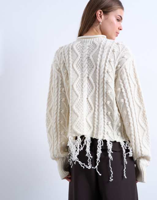 Topshop - Pull en maille torsadée effet vieilli - Ivoire, 4 de 4