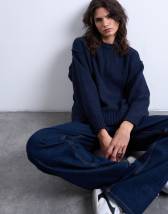 Pull Topshop Manches Courtes Bleu Marine Motif Câble Taille 12 - Occasion Très Bon état