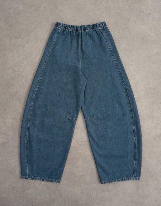 Topshop pull on barrel jean in sulphur blue, 7 of 7