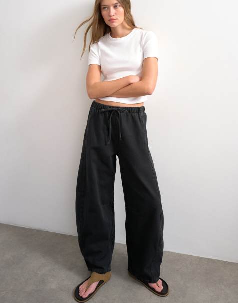 Topshop pull on barrel jean in washed black