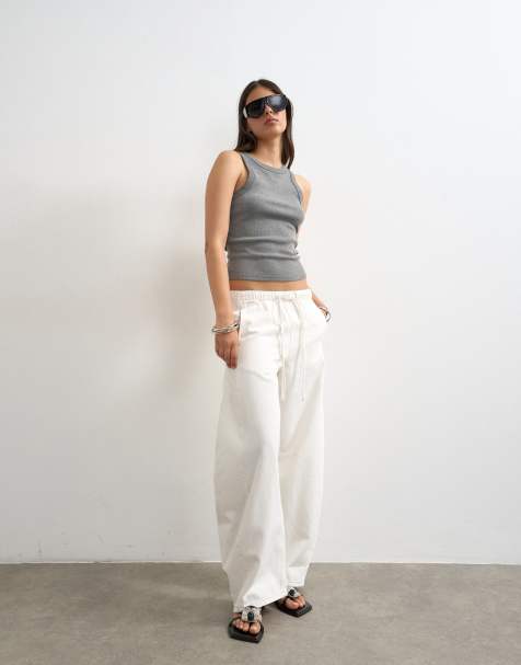 Topshop pull on barrel jeans in bone - view 1