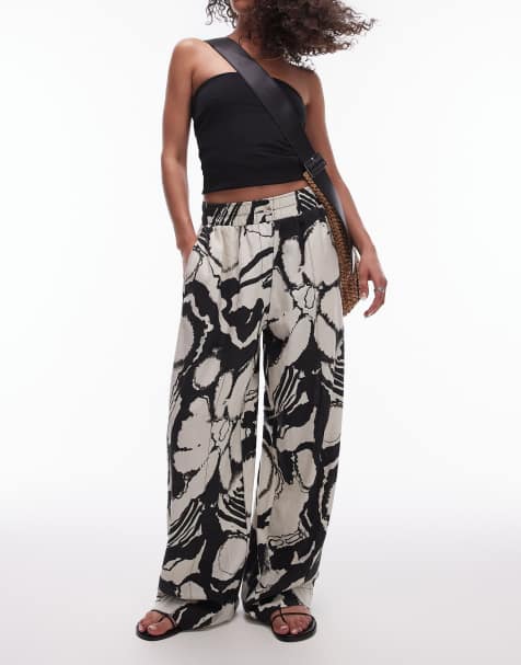Topshop - Pull-on-bukser i hør med monokromt blomsterprint - view 1