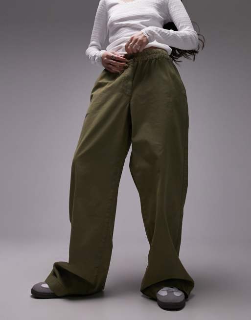 Topshop slinky flared trousers in khaki