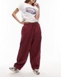 [Topshop] Topshop pull on cargo pants with waistband in burgundy-Red S Burgundy