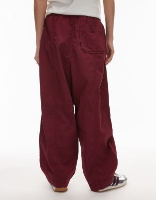Topshop Pull On Cargo Pants With Waistband In Red