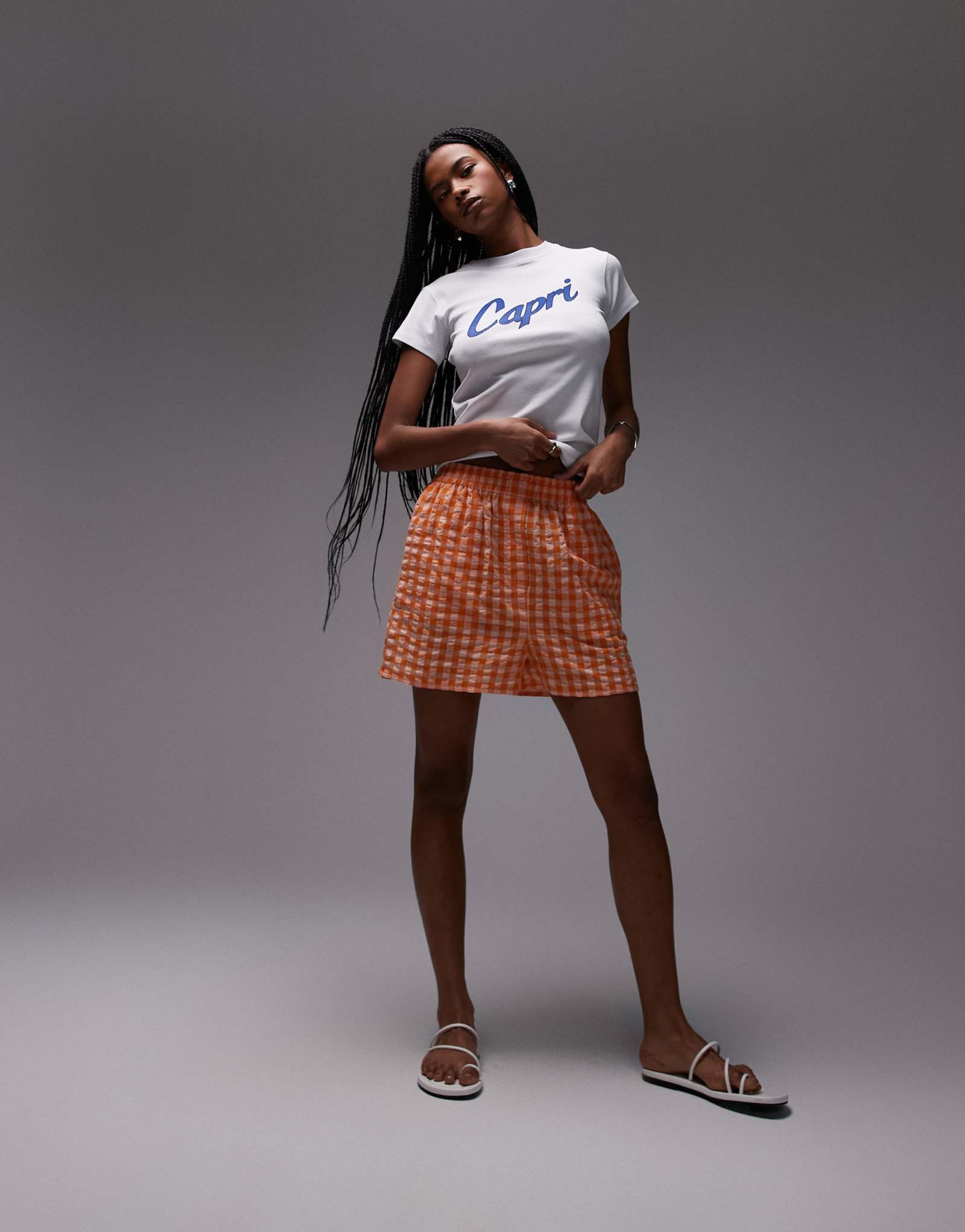 Topshop наденьте оранжевые боксерские шорты с текстурой в полоску от Topshop