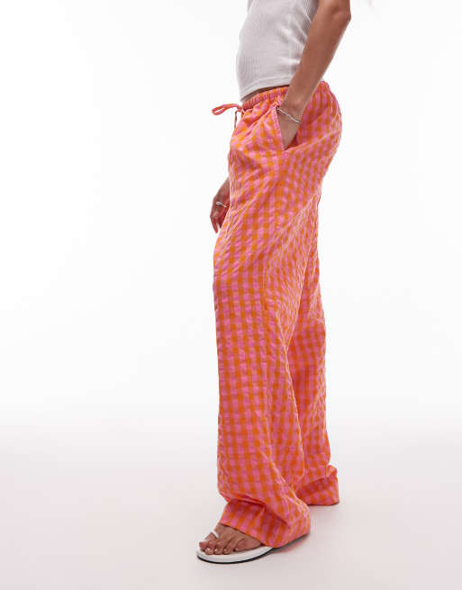 Topshop pull on orange check trouser in orange, 2 of 5