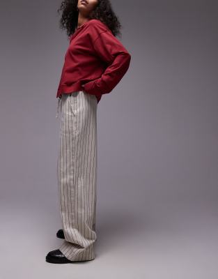 Topshop Stripe Pull On Straight Leg Pants In Ecru-white In Neutral