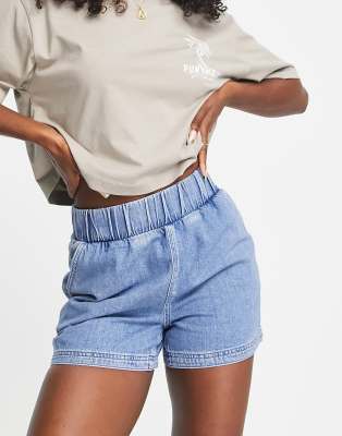 Topshop pull-on short in mid blue  - ASOS Price Checker