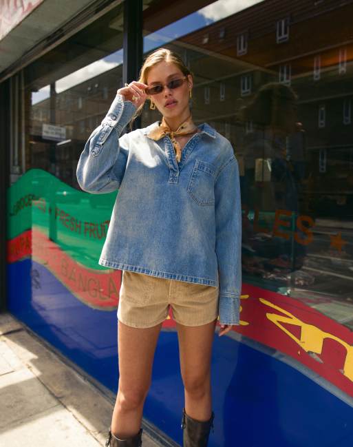 Topshop - Pull-on-skjorte i afbleget denim