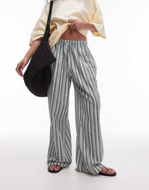 Topshop pull on stripe linen trouser in multi, 3 of 5