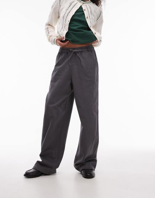 Topshop pull on tie waist pants in charcoal