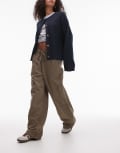 [Topshop] Topshop pull on tie waist pants in khaki-Green 6 khaki